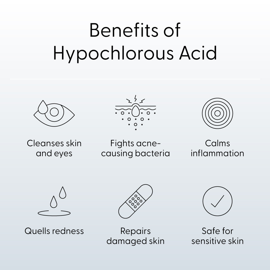 Hypochlorous acid facial spray reduces bacteria on skin and eyes, prevents acne, calms redness, repairs damaged skin
